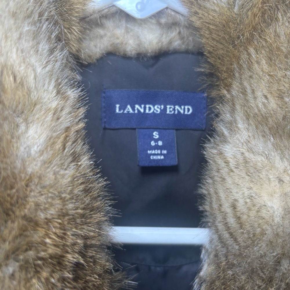 Lands' End Women's Goose Down Puffer Vest Faux Fur Hood Small Outdoor - Picture 9 of 12